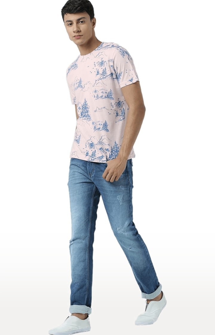 Men's Light Pink Printed Regular T-Shirt