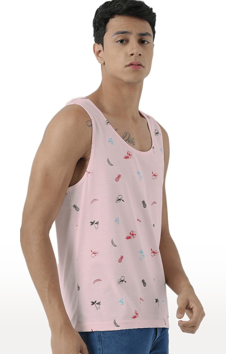 Men's Light Pink Cotton Printed Vest