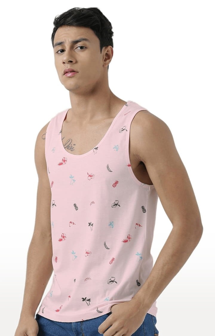 Men's Light Pink Cotton Printed Vest