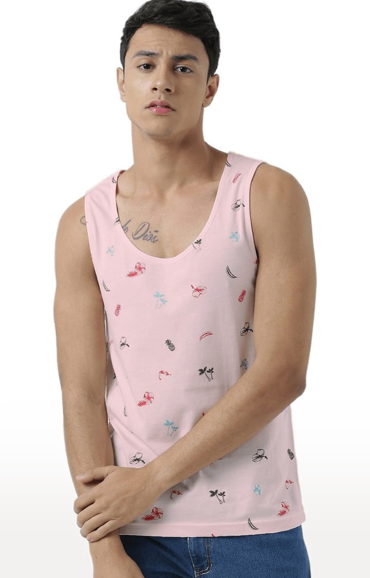 Men's Light Pink Cotton Printed Vest