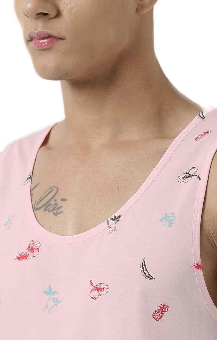 Men's Light Pink Cotton Printed Vest