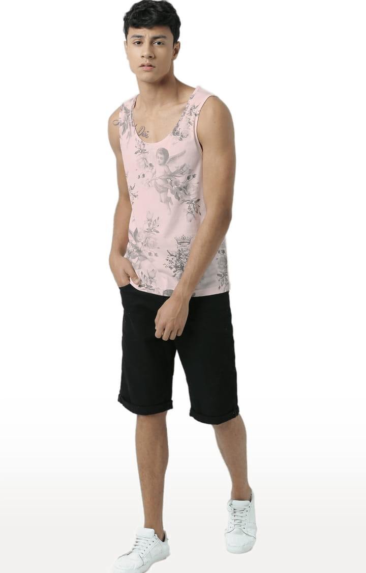 Men's Light Pink Cotton Printed Vest