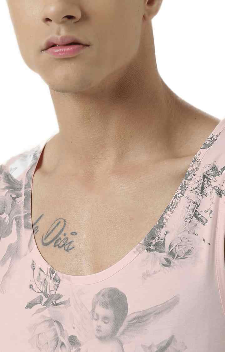 Men's Light Pink Cotton Printed Vest