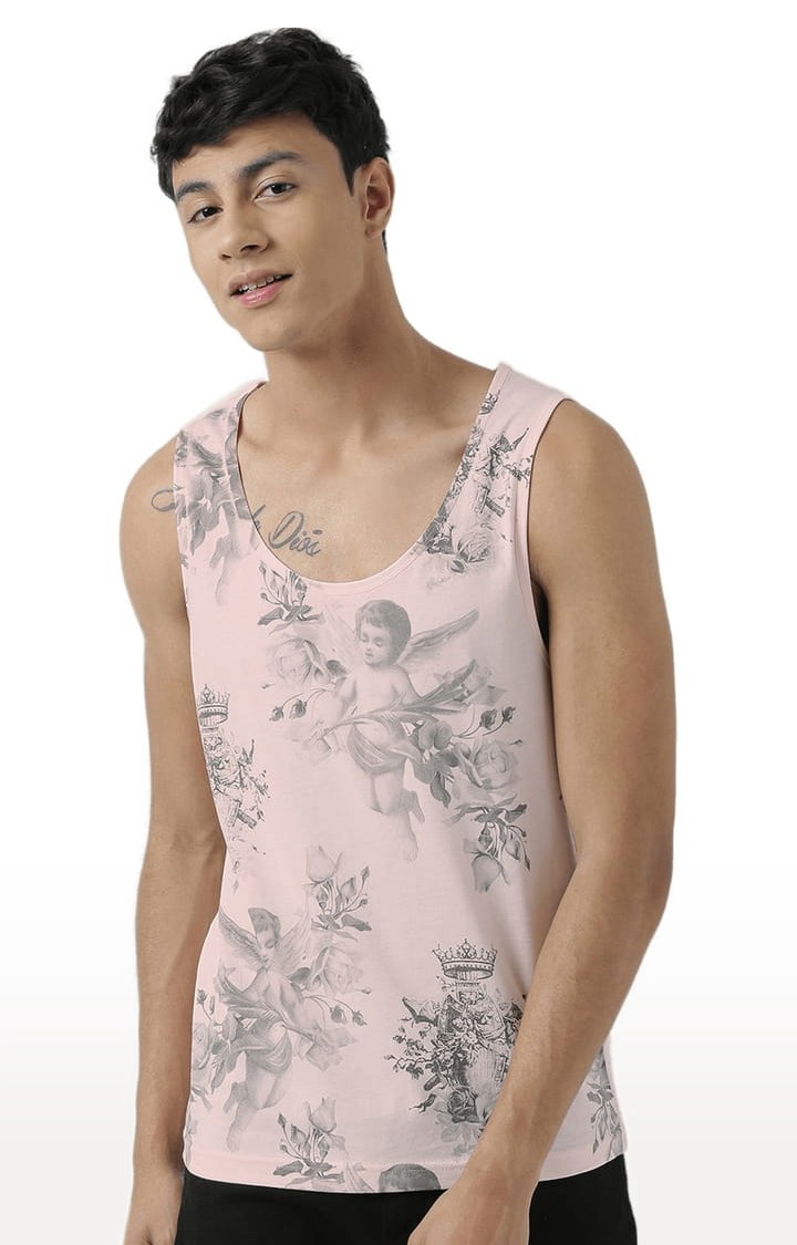 Men's Light Pink Cotton Printed Vest
