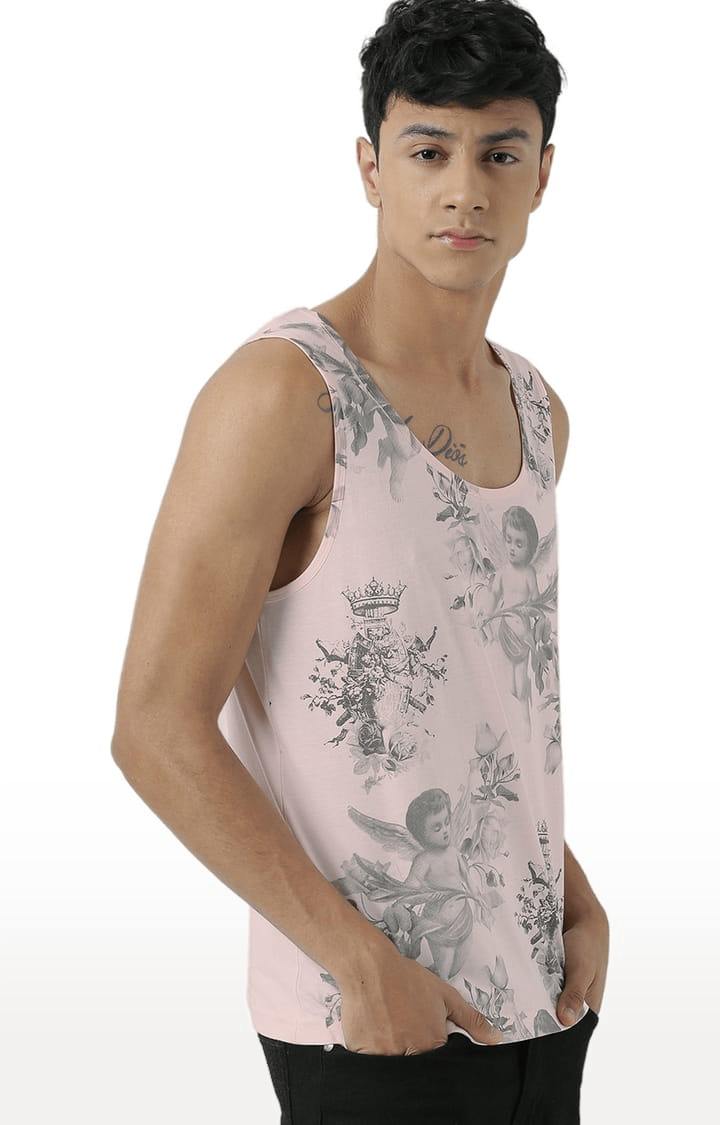 Men's Light Pink Cotton Printed Vest