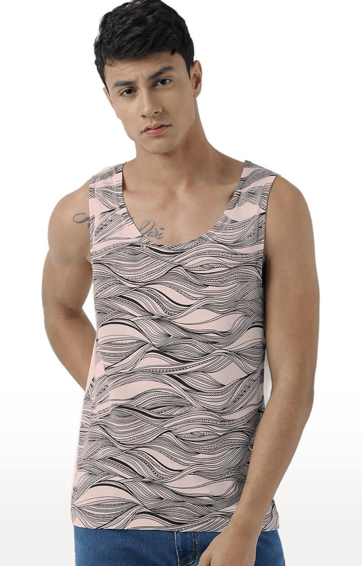 Men's Light Pink Cotton Printed Vest