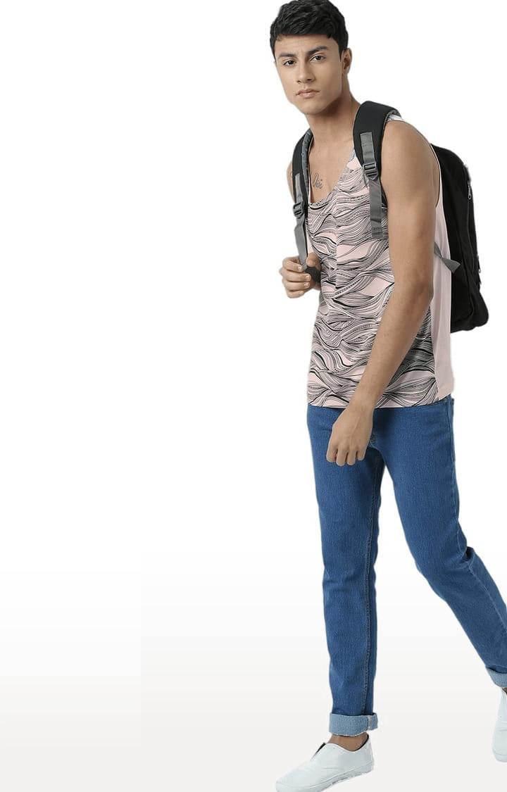 Men's Light Pink Cotton Printed Vest
