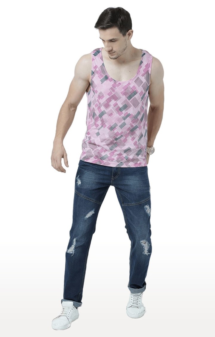 Men's Light Pink Cotton Printed Vest