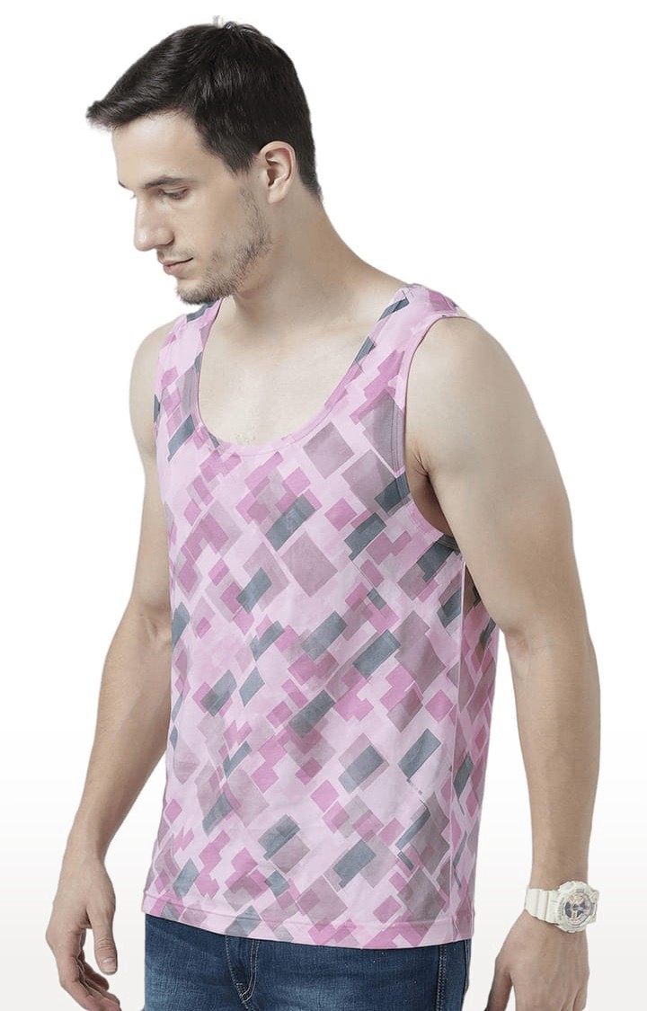 Men's Light Pink Cotton Printed Vest