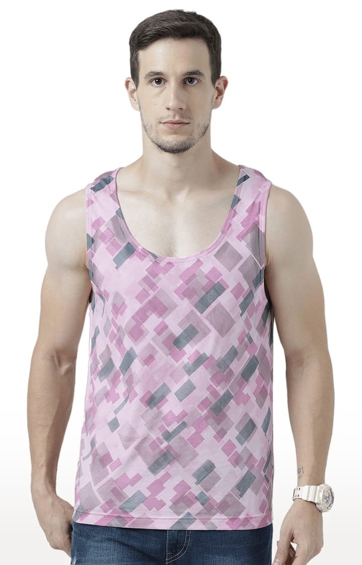 Men's Light Pink Cotton Printed Vest