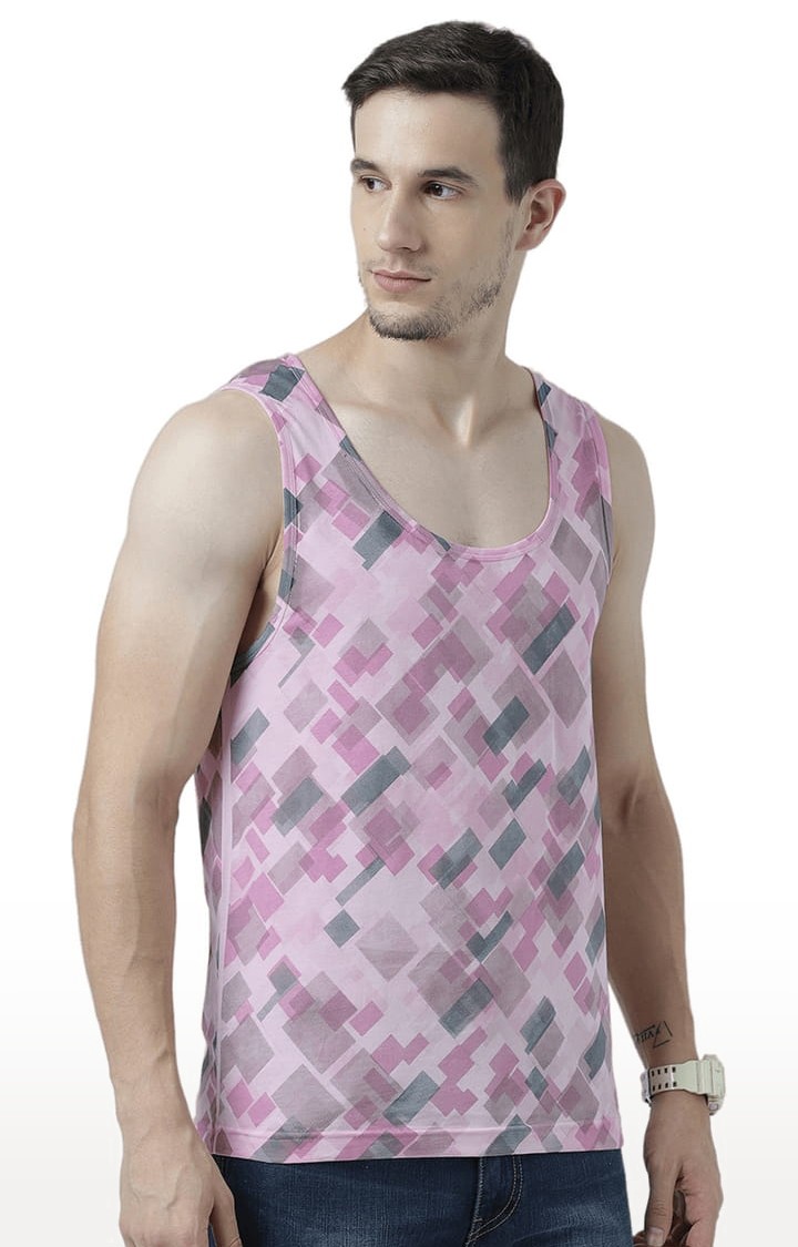 Men's Light Pink Cotton Printed Vest