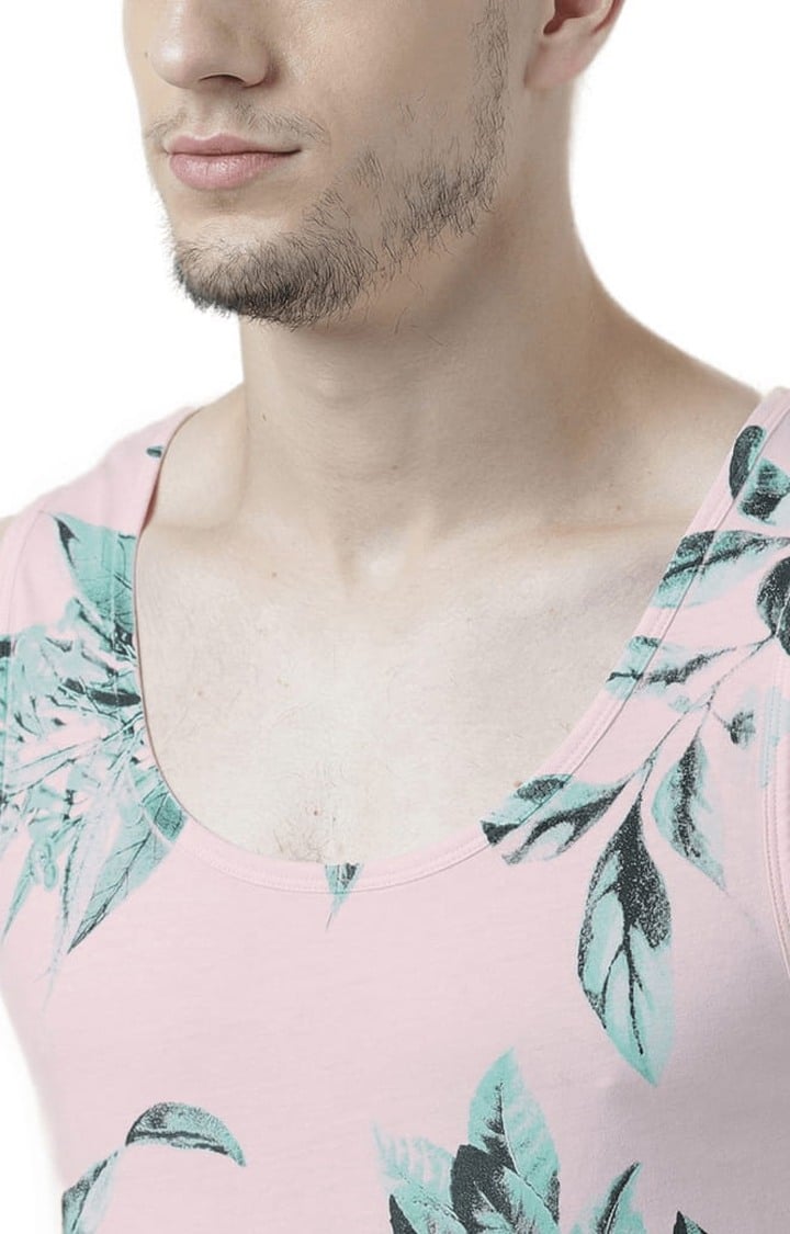 Men's Light Pink Cotton Printed Vest