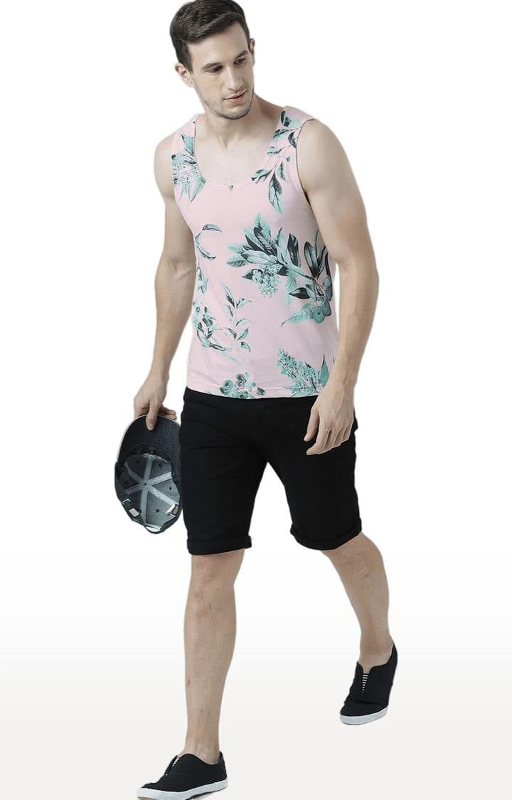 Men's Light Pink Cotton Printed Vest