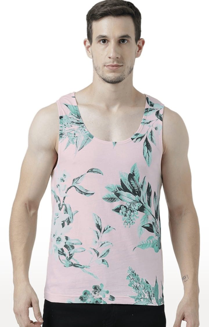 Men's Light Pink Cotton Printed Vest