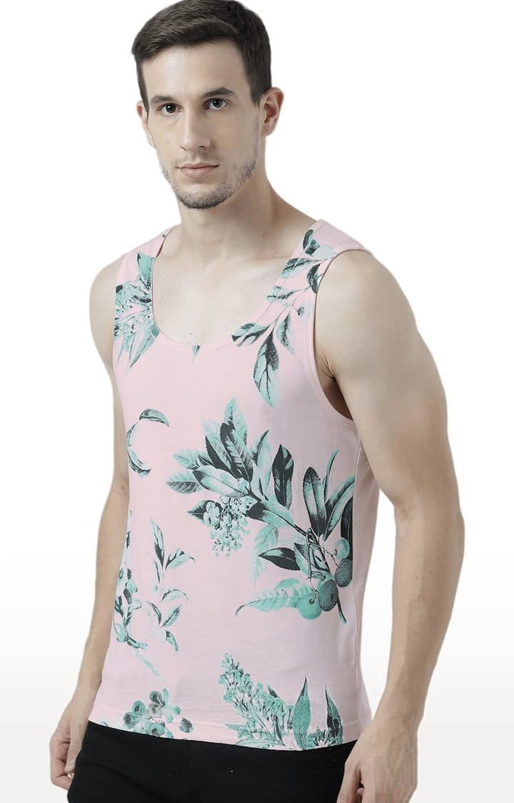 Men's Light Pink Cotton Printed Vest