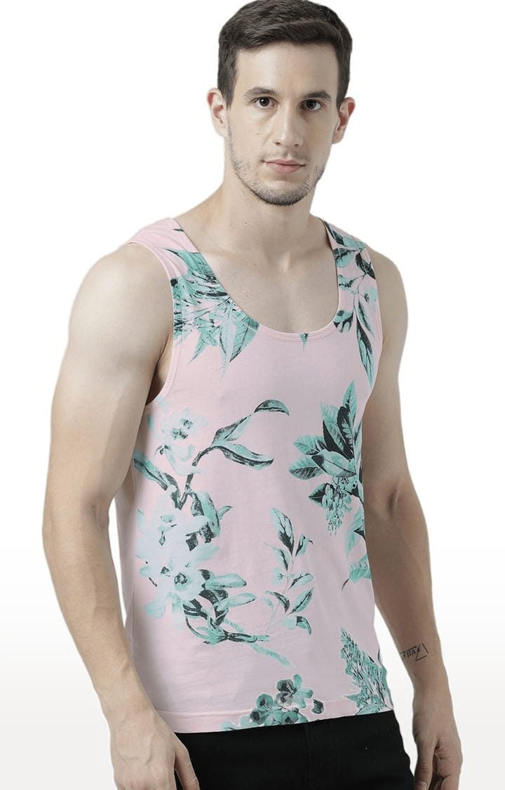 Men's Light Pink Cotton Printed Vest