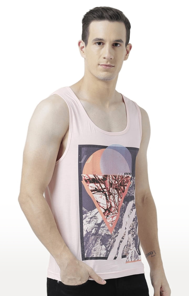 HUETRAP | Men's Light Pink Cotton Printed Vest 2