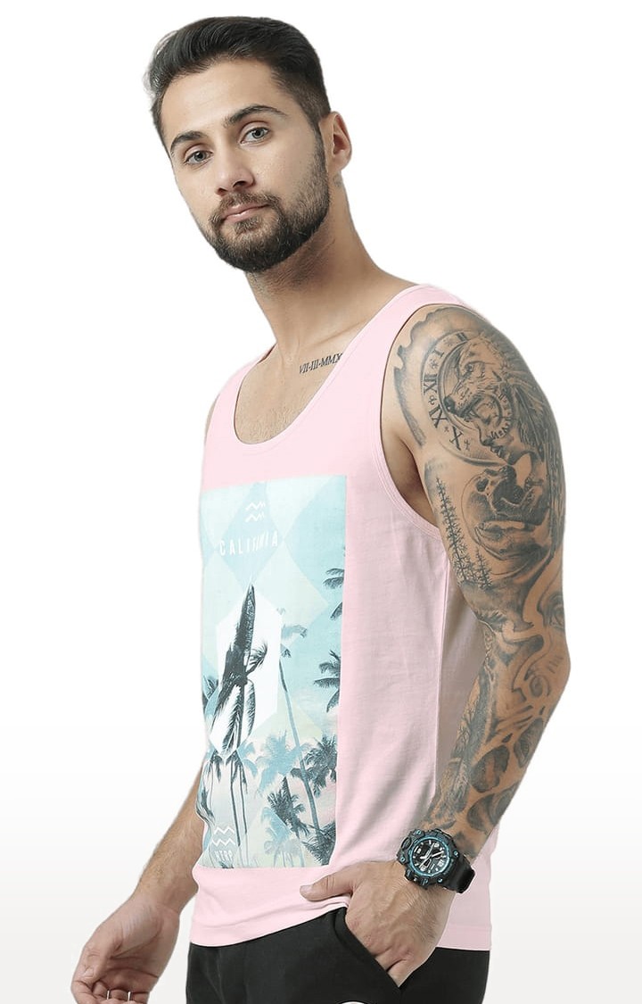 Men's Light Pink Cotton Printed Vest