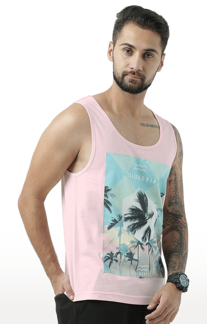 Men's Light Pink Cotton Printed Vest
