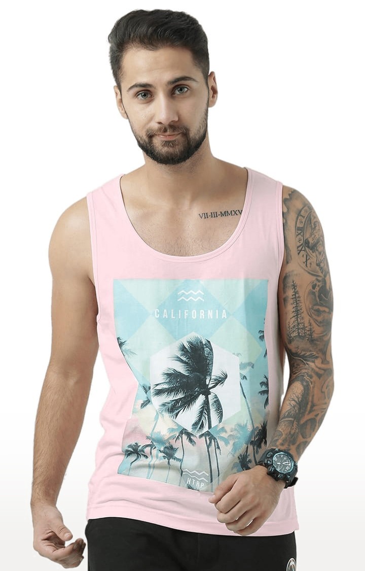 HUETRAP | Men's Light Pink Cotton Printed Vest