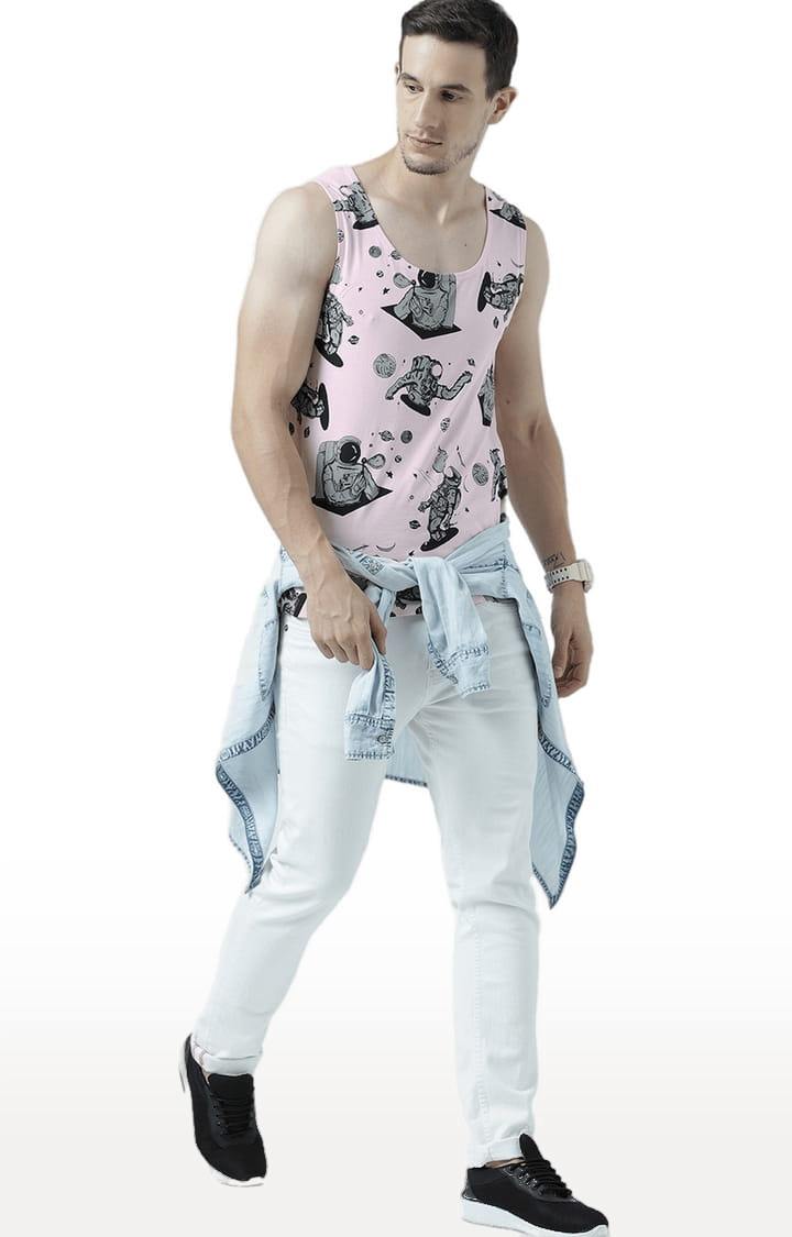 Men's Light Pink Cotton Printed Vest