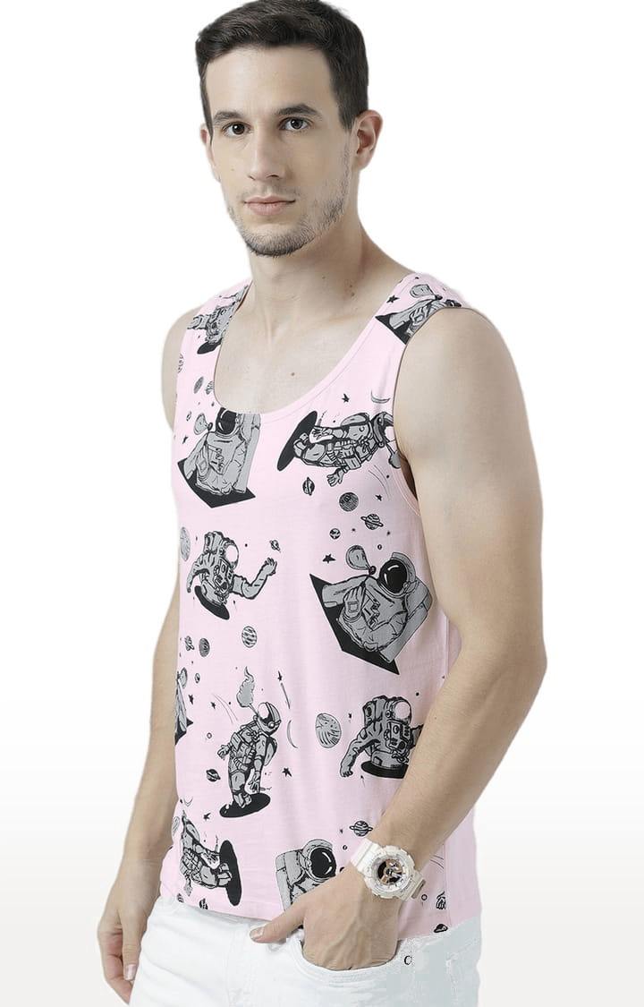 Men's Light Pink Cotton Printed Vest