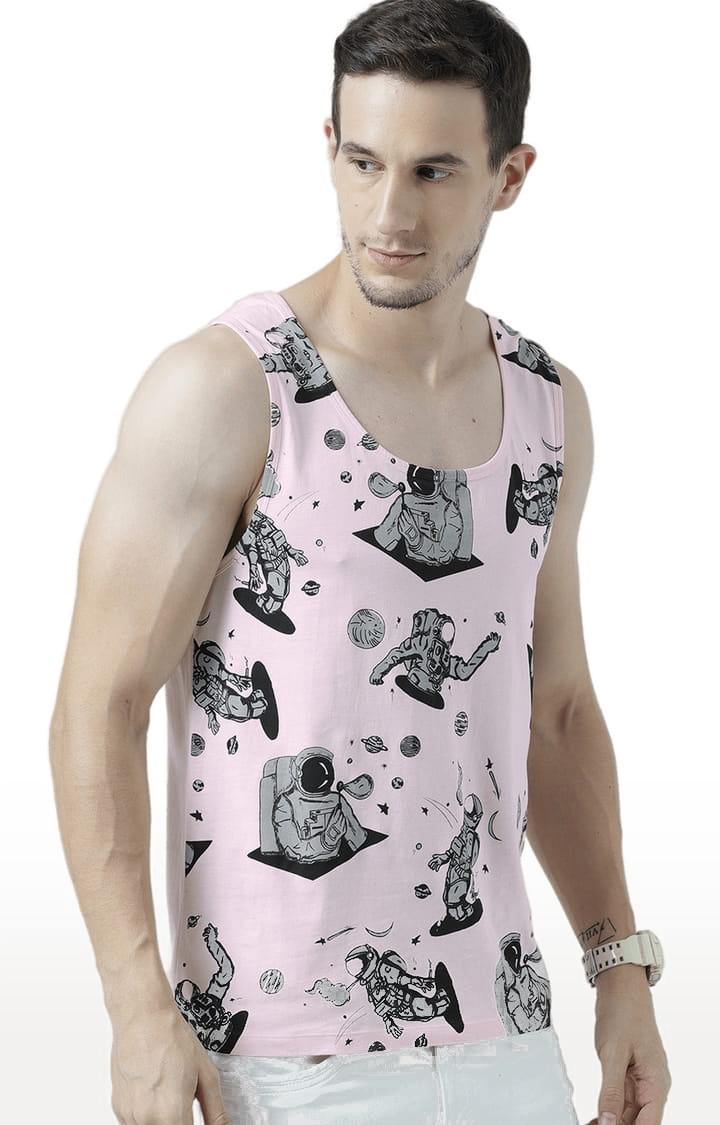 Men's Light Pink Cotton Printed Vest
