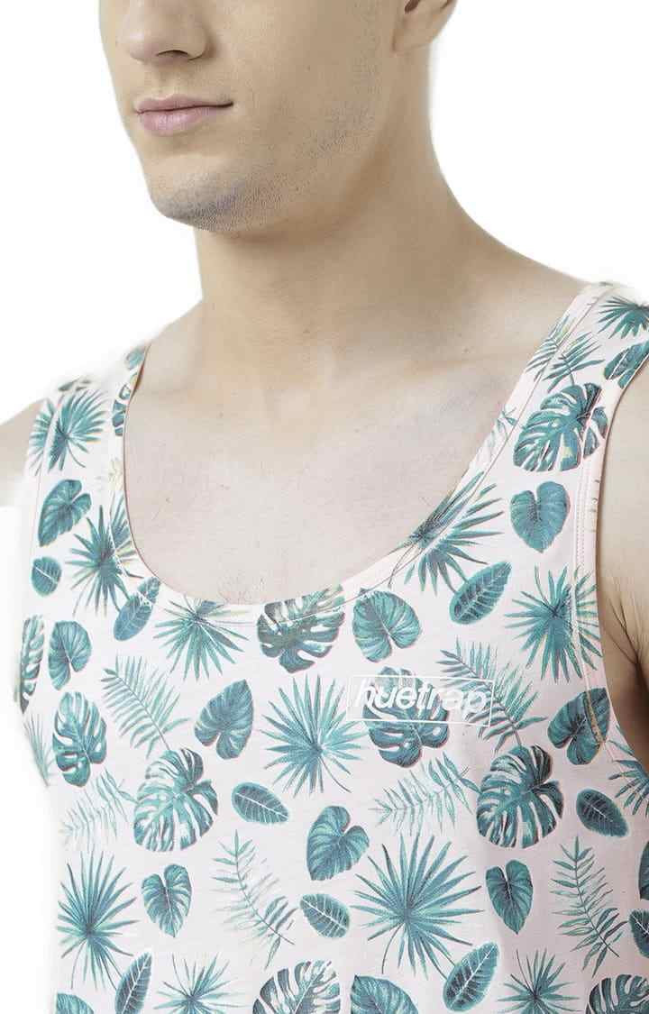 Men's Light Pink & Green Cotton Printed Vest