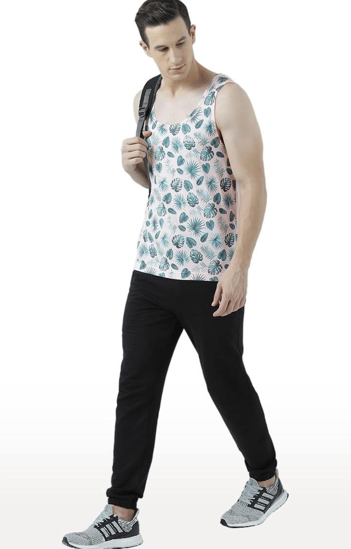Men's Light Pink & Green Cotton Printed Vest
