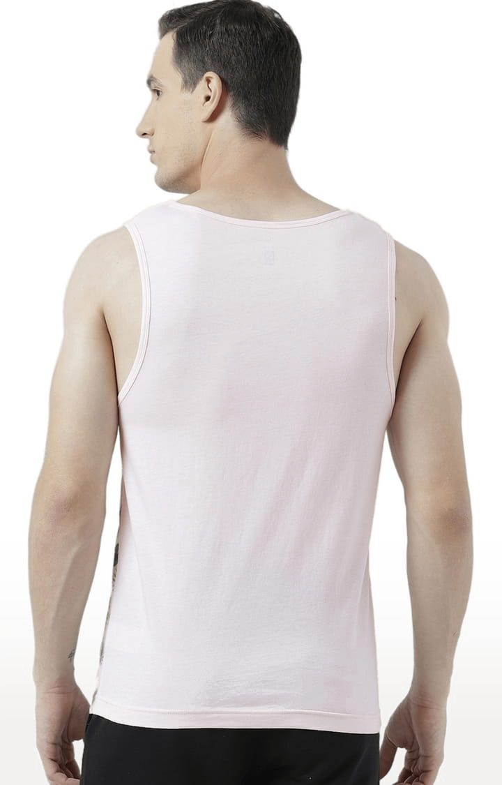 Men's Light Pink & Green Cotton Printed Vest