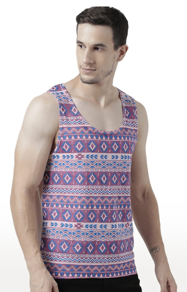 Men's Light Pink Cotton Printed Vest