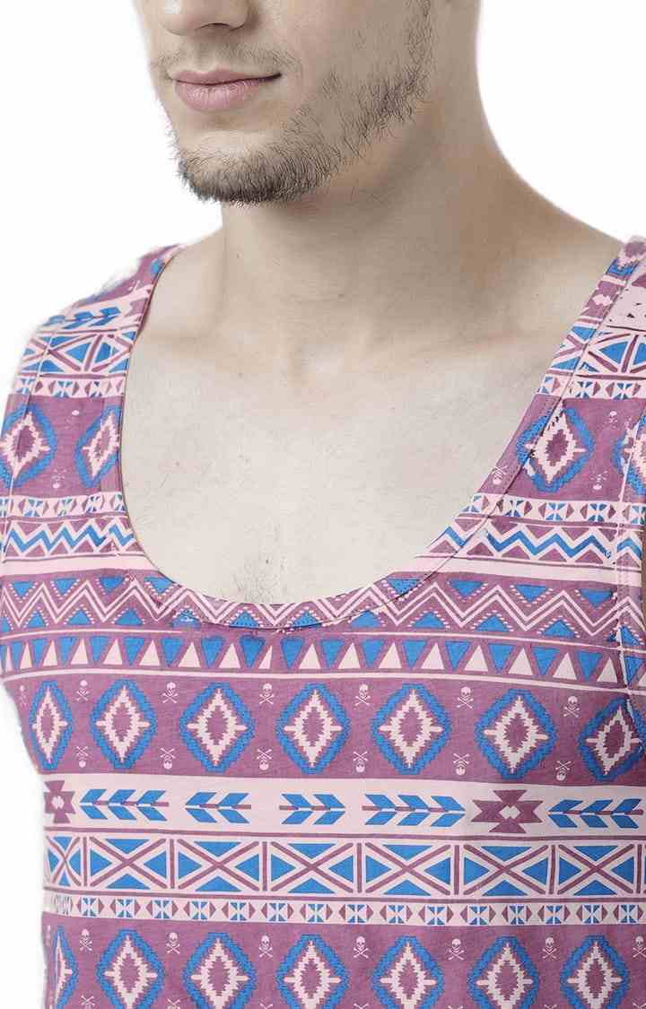 Men's Light Pink Cotton Printed Vest