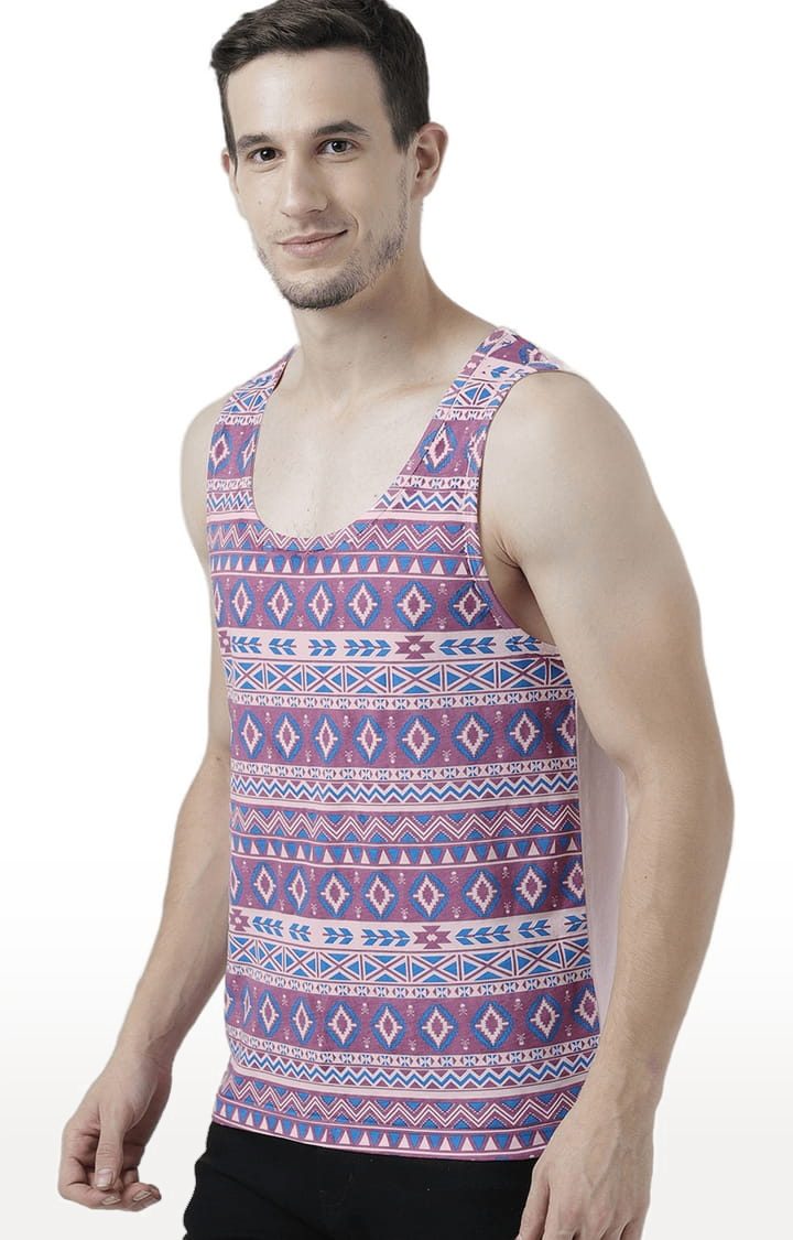 Men's Light Pink Cotton Printed Vest