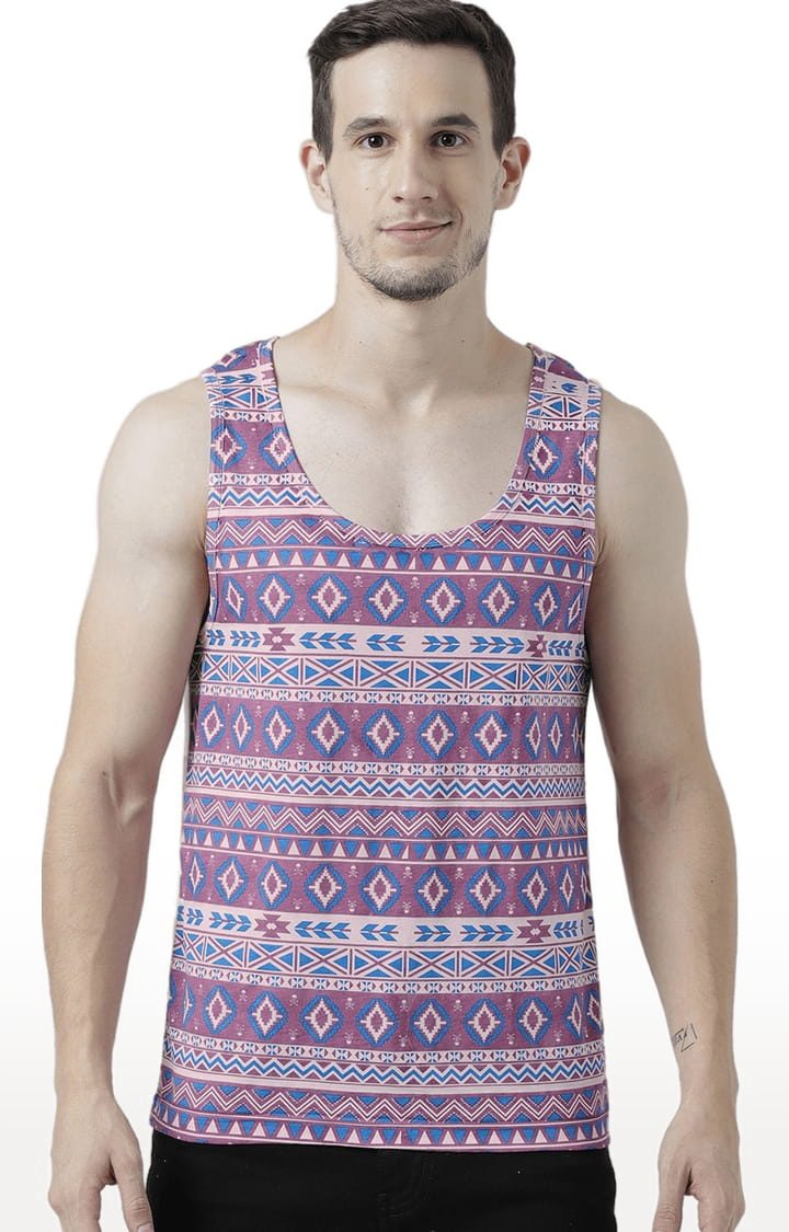 Men's Light Pink Cotton Printed Vest