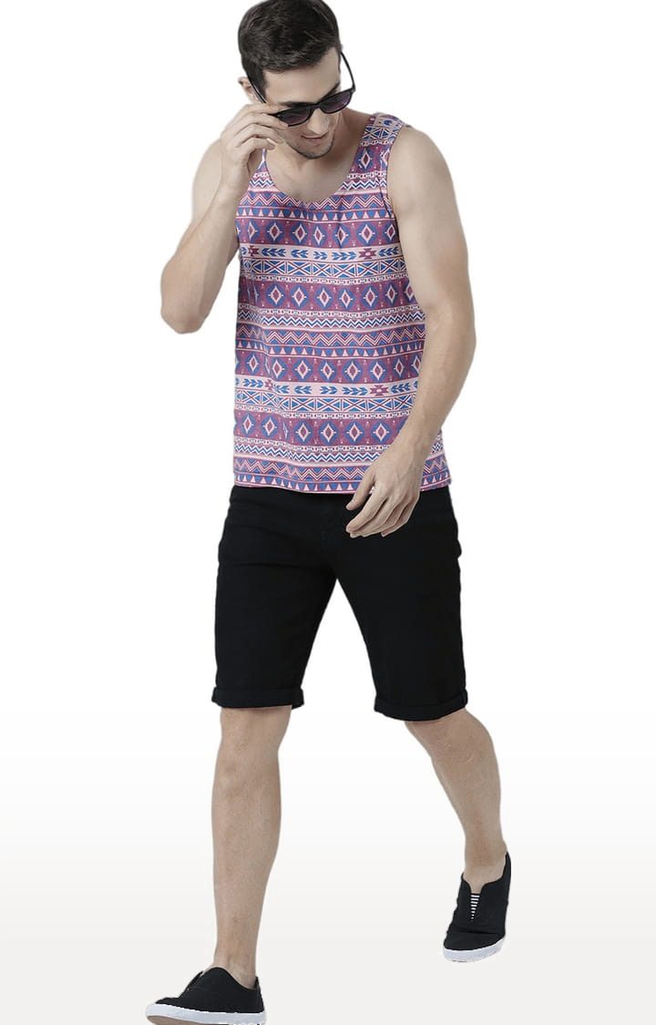 Men's Light Pink Cotton Printed Vest