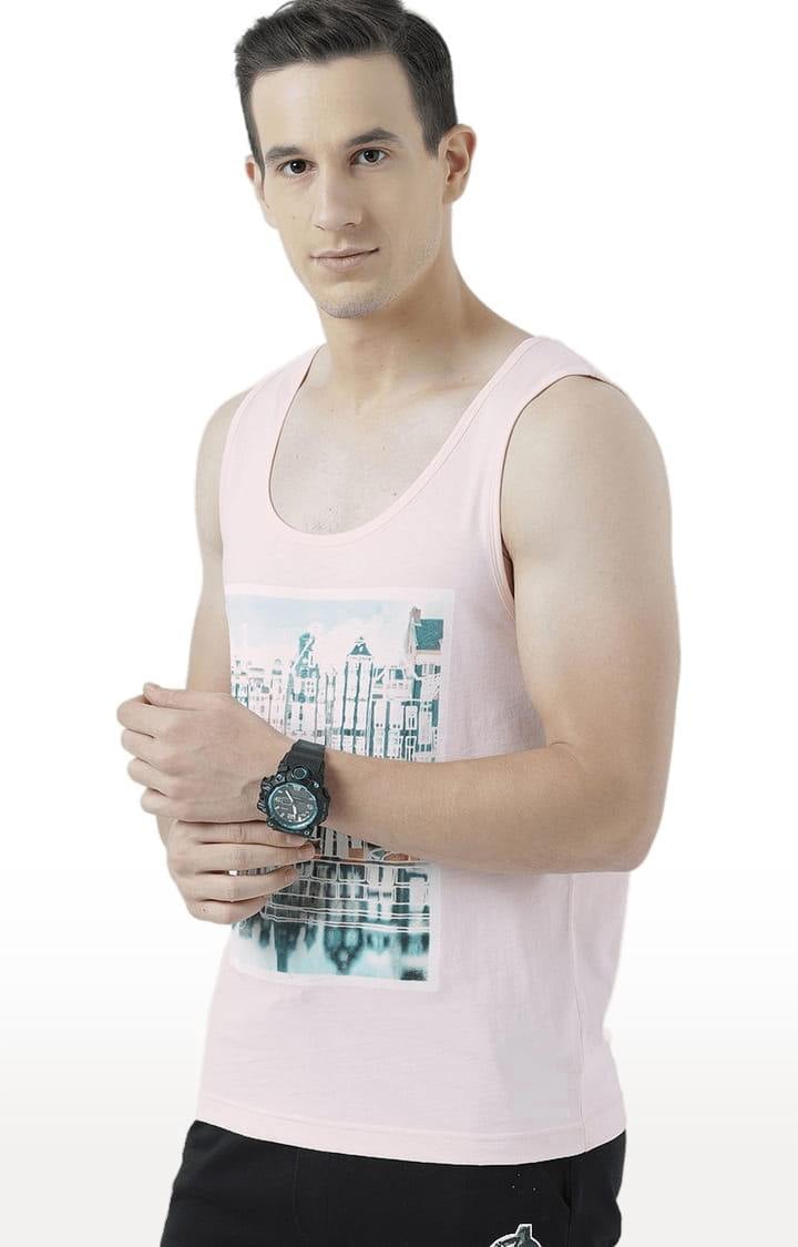 Men's Light Pink Cotton Printed Vest