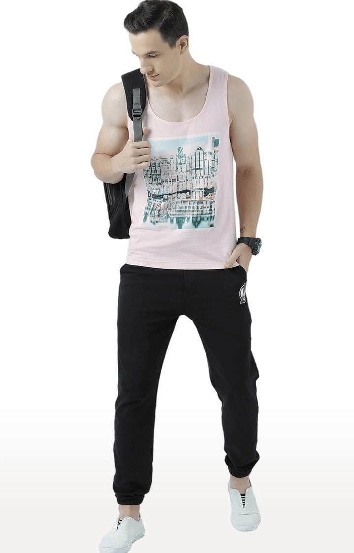 Men's Light Pink Cotton Printed Vest