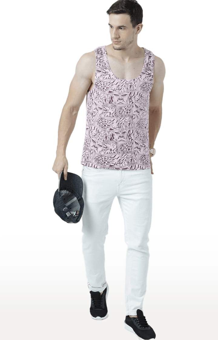 Men's Light Pink Cotton Printed Vest