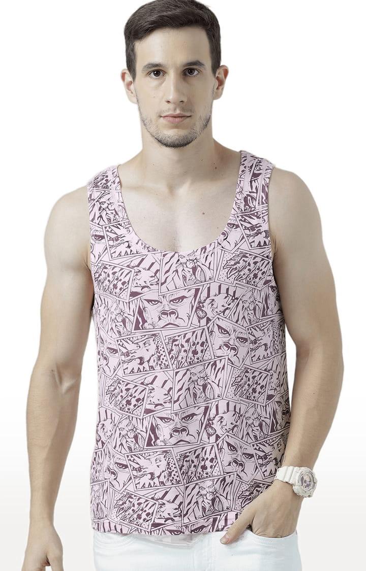 Men's Light Pink Cotton Printed Vest