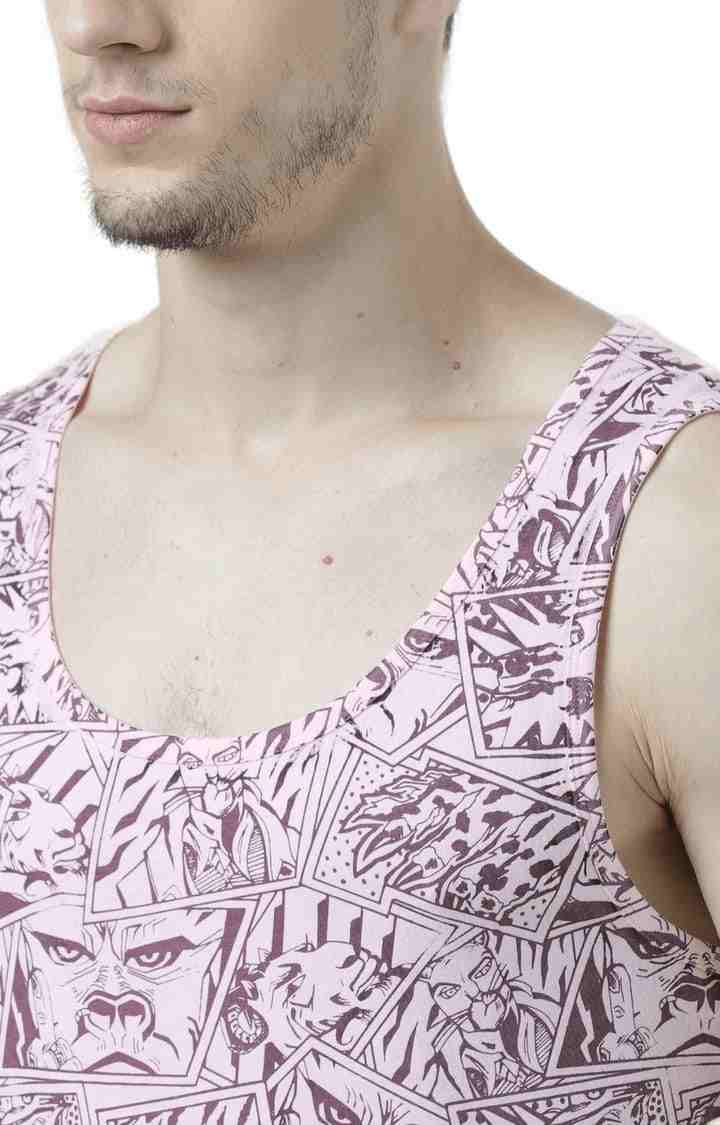 Men's Light Pink Cotton Printed Vest