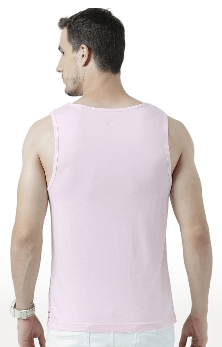 Men's Light Pink Cotton Printed Vest