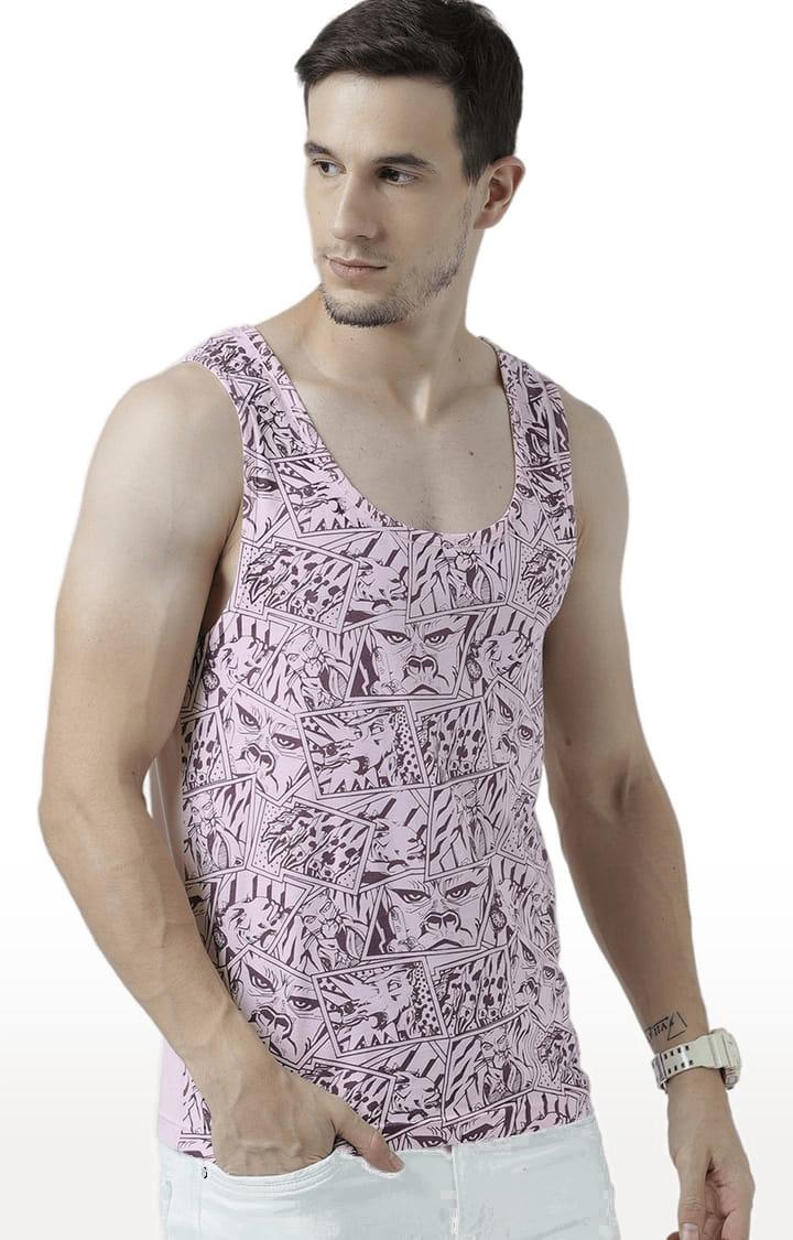Men's Light Pink Cotton Printed Vest