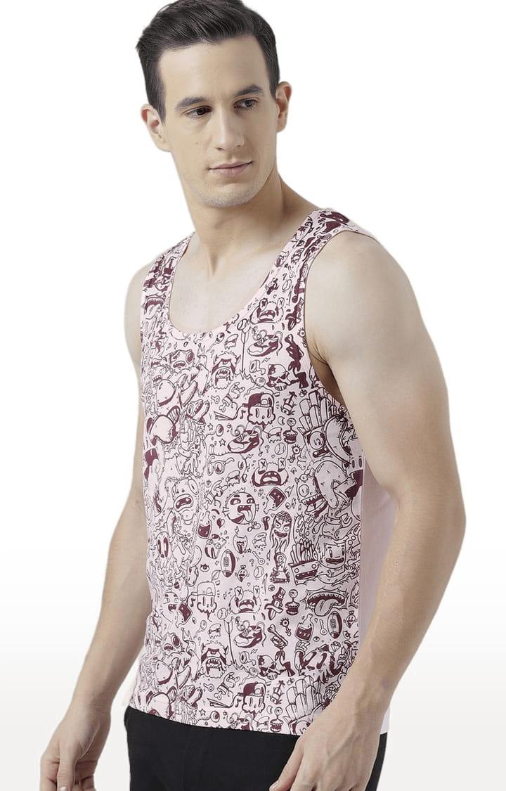 Men's Light Pink Cotton Printed Vest
