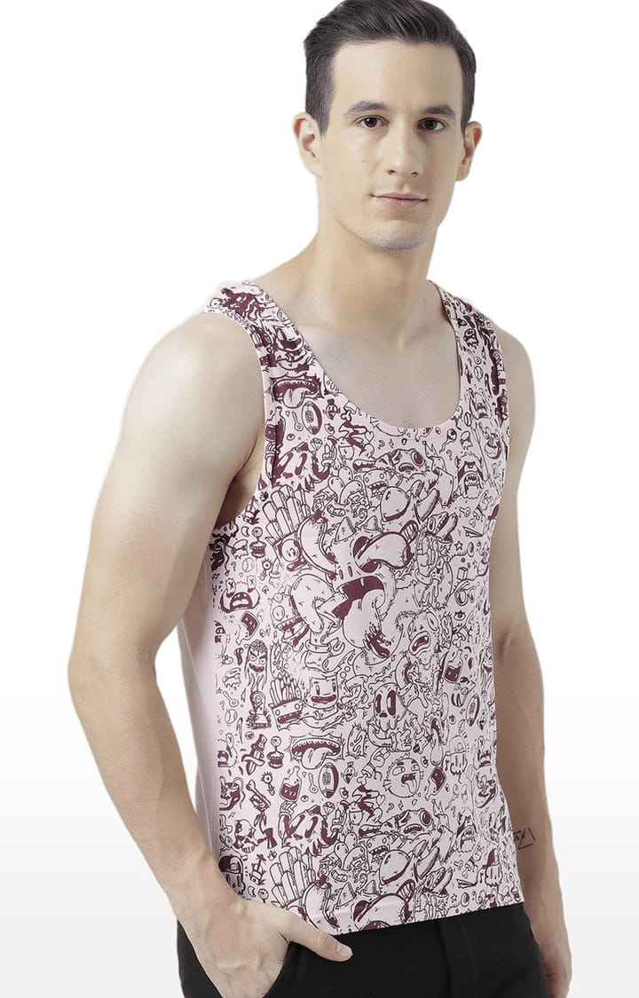 Men's Light Pink Cotton Printed Vest