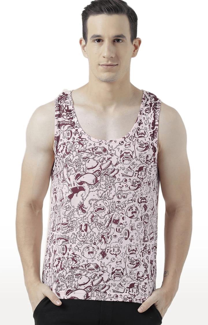 Men's Light Pink Cotton Printed Vest