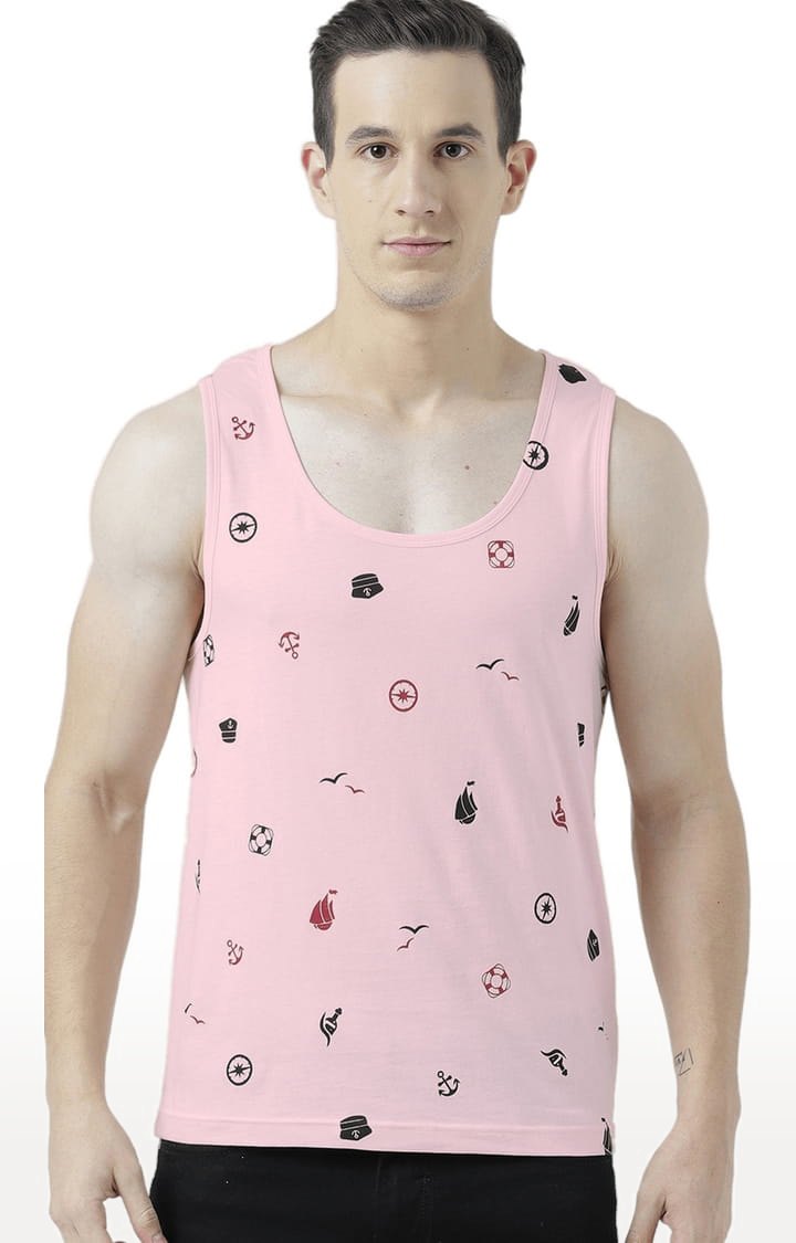 Men's Light Pink Cotton Printed Vest