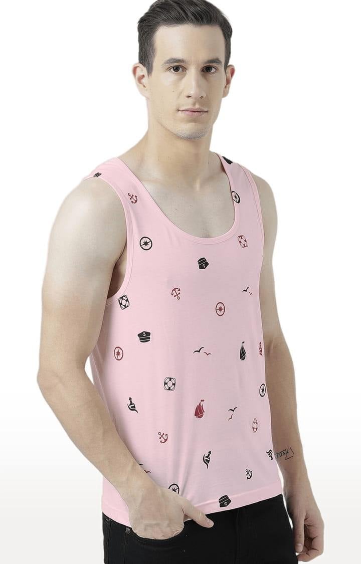 Men's Light Pink Cotton Printed Vest