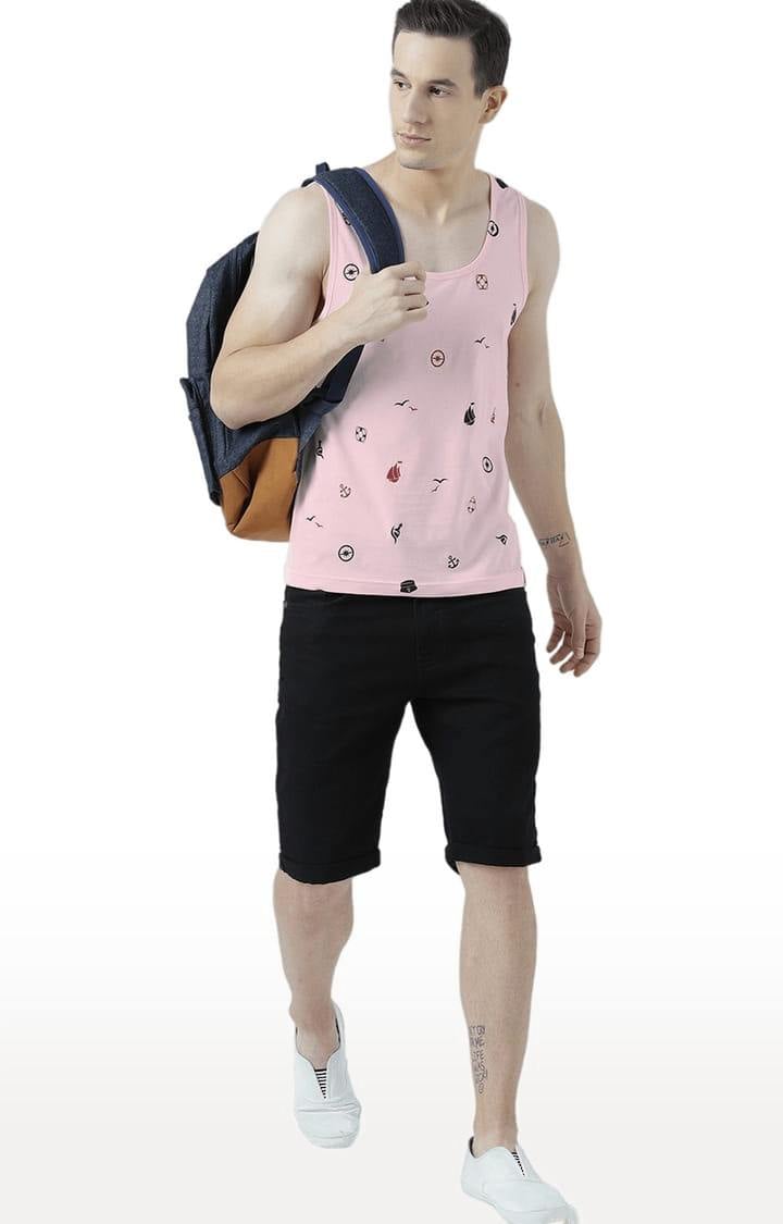 Men's Light Pink Cotton Printed Vest