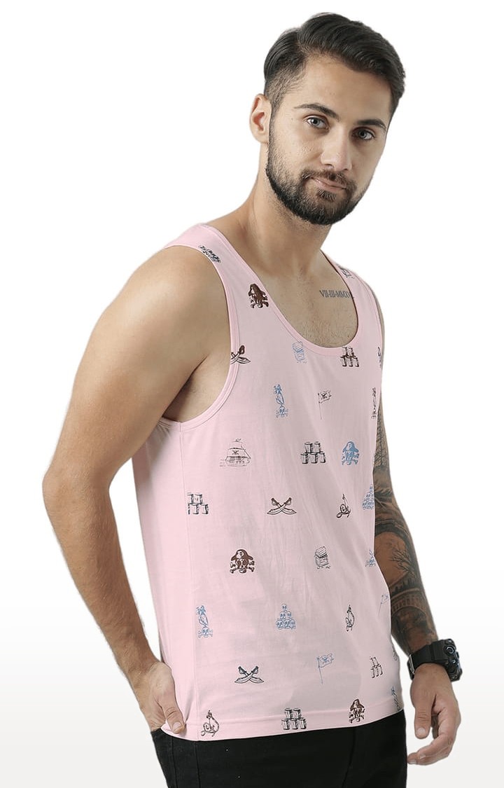 Men's Light Pink Cotton Printed Vest