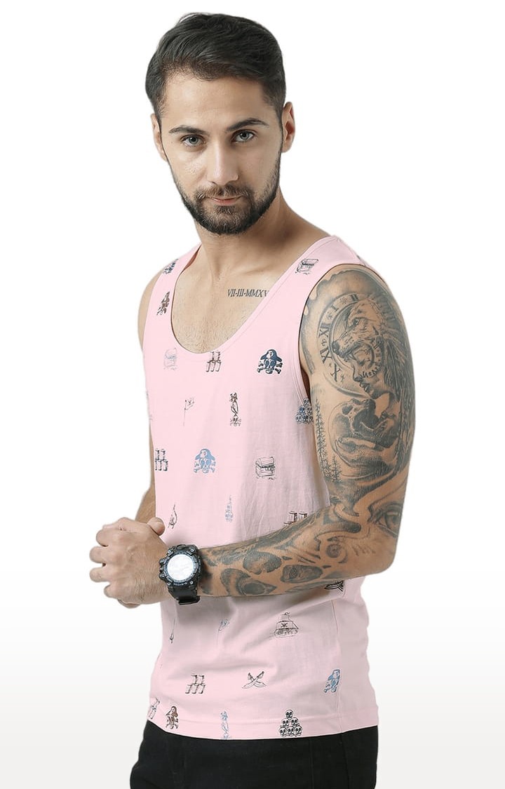 Men's Light Pink Cotton Printed Vest
